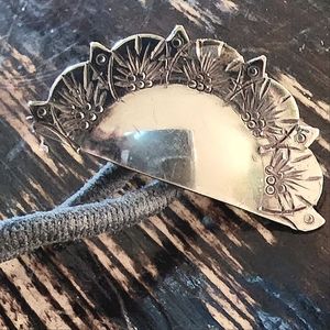 Half Concho Hair accessory, Hand Engraved, Made in Montana, Silver tone